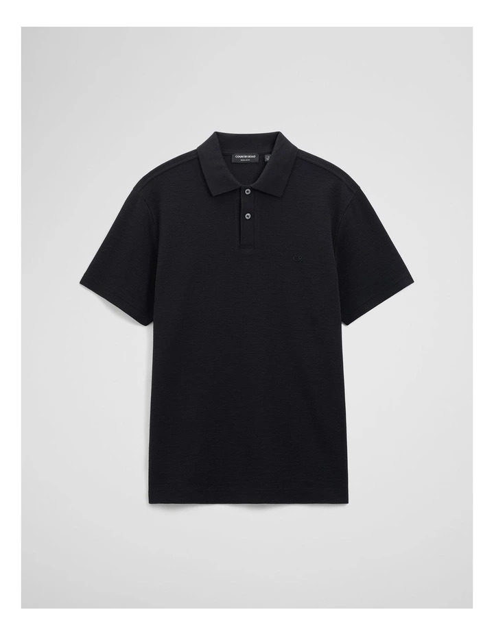 Short Sleeve Waffle Button Polo in Black image 2