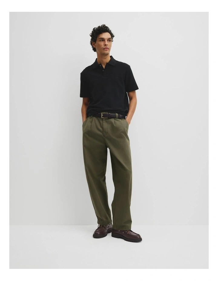 Short Sleeve Waffle Button Polo in Black image 4