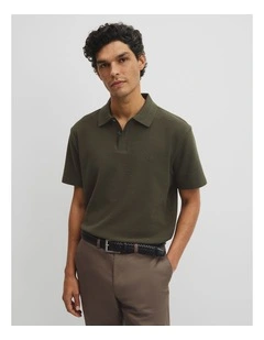 Short Sleeve Waffle Button Polo in Deep Khaki