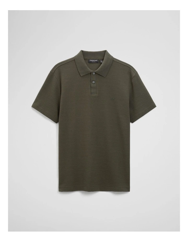 Short Sleeve Waffle Button Polo in Deep Khaki image 2