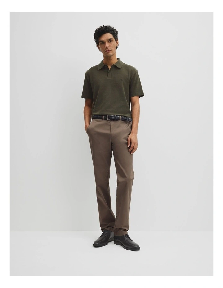 Short Sleeve Waffle Button Polo in Deep Khaki image 4