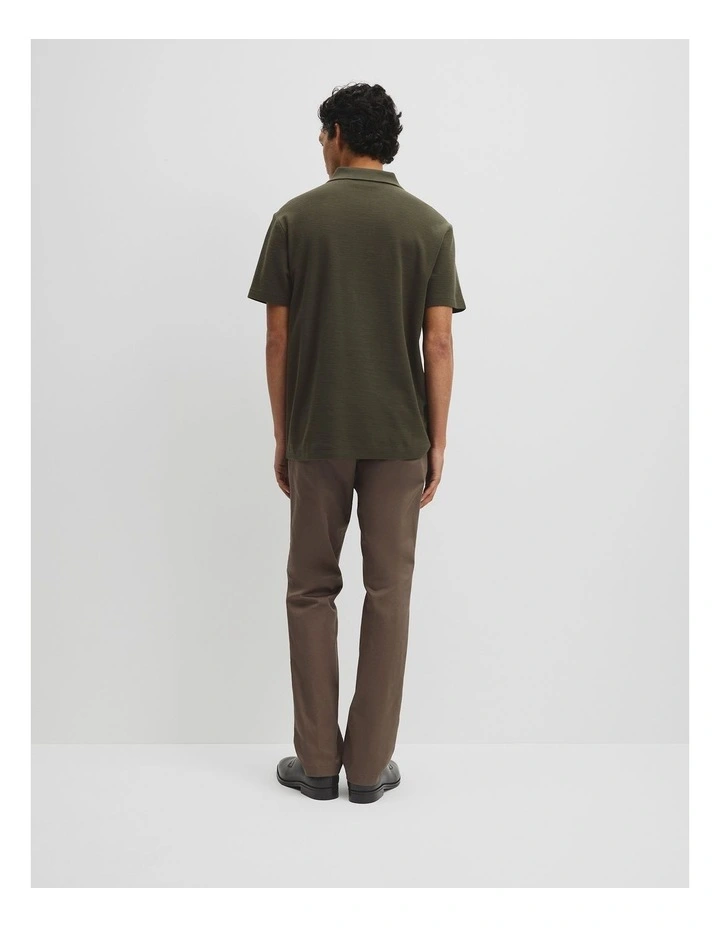 Short Sleeve Waffle Button Polo in Deep Khaki image 5