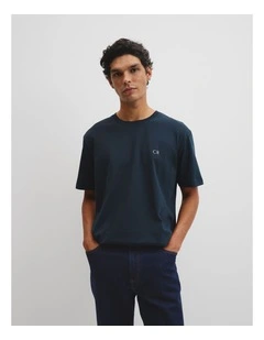 Short Sleeve Australian Cotton Country Road Modern Logo T-shirt in Navy