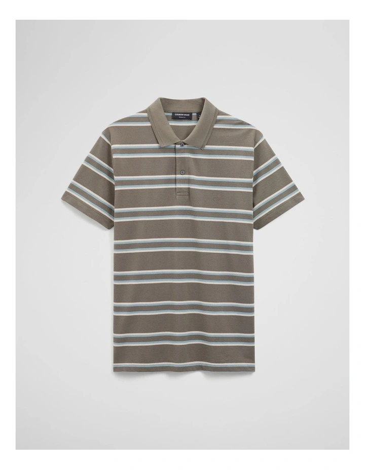 Australian Cotton Stripe Pique Polo in Dried Sage image 2