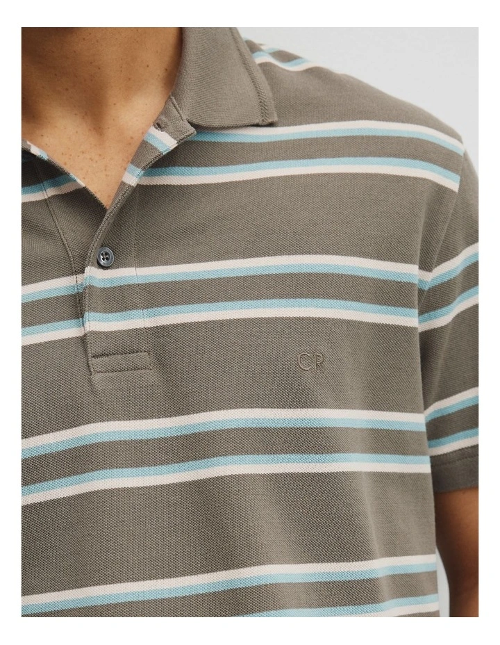 Australian Cotton Stripe Pique Polo in Dried Sage image 3