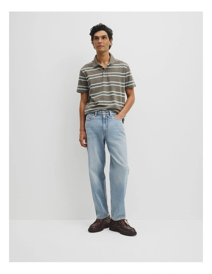 Australian Cotton Stripe Pique Polo in Dried Sage image 4