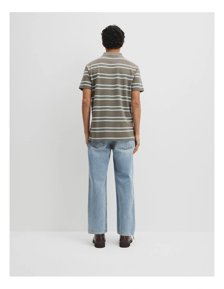 Australian Cotton Stripe Pique Polo in Dried Sage image 5