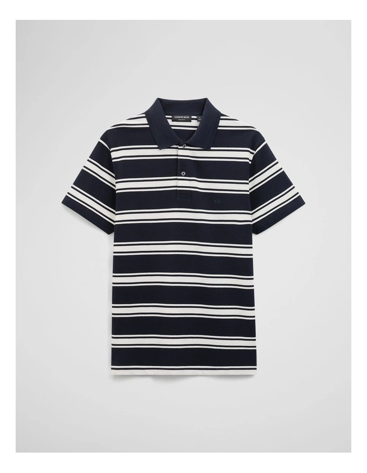 Australian Cotton Stripe Pique Polo in Navy Stripe image 2