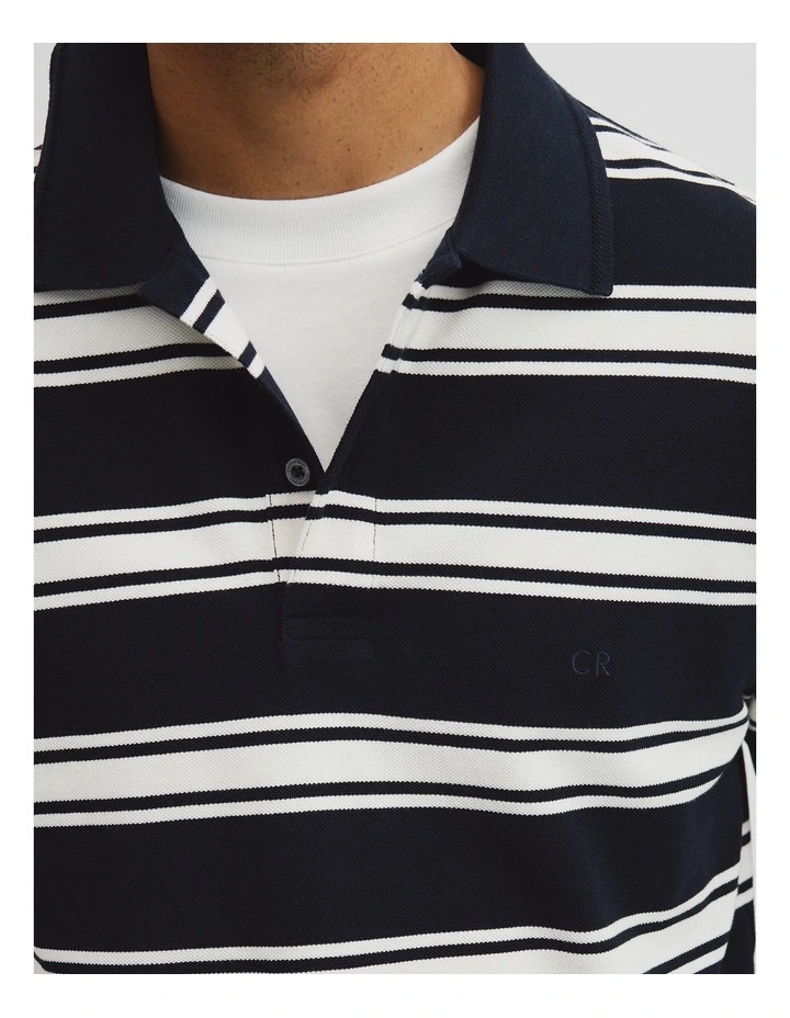 Australian Cotton Stripe Pique Polo in Navy Stripe image 3