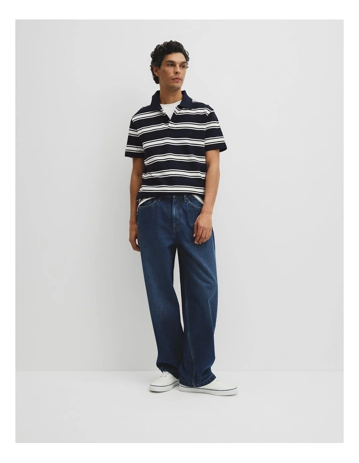 Australian Cotton Stripe Pique Polo in Navy Stripe image 4