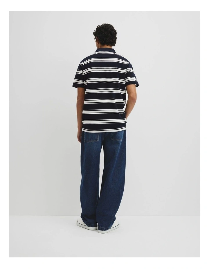 Australian Cotton Stripe Pique Polo in Navy Stripe image 5