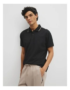 Athleisure Button Polo in Black