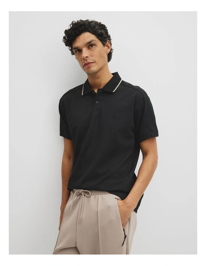 Athleisure Button Polo in Black image 1