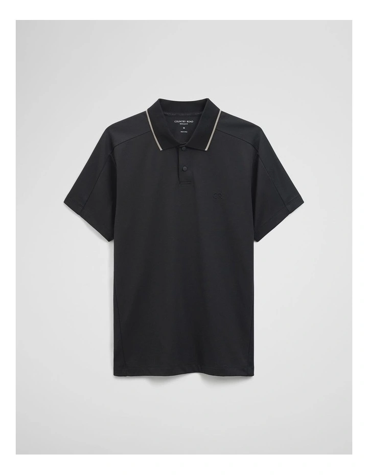 Athleisure Button Polo in Black image 2