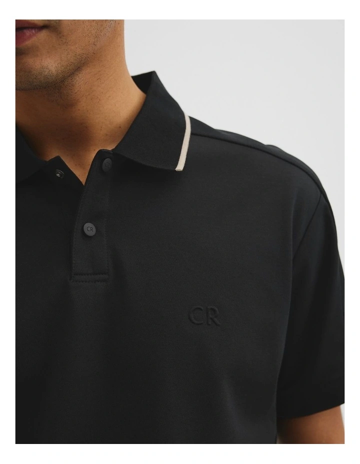 Athleisure Button Polo in Black image 3
