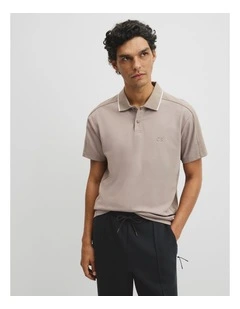 Athleisure Button Polo in Taupe