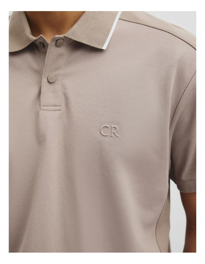 Athleisure Button Polo in Taupe image 3