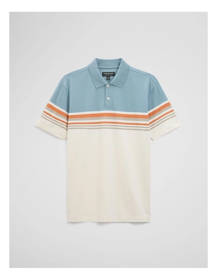 Australian Cotton Short Sleeve Engineered Button Polo in White Multi image 2