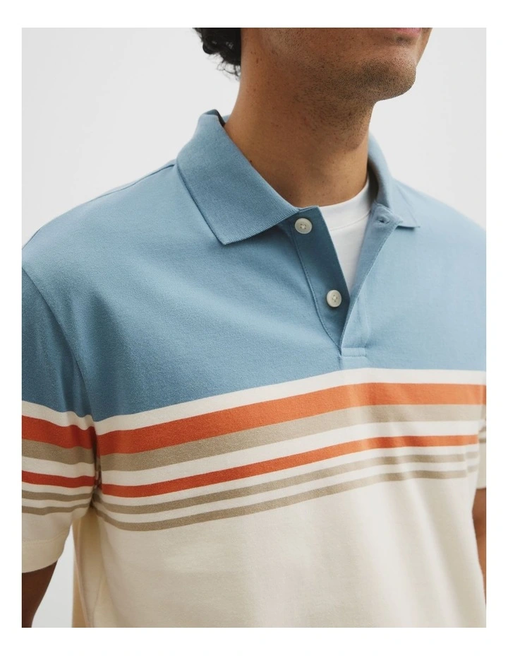 Australian Cotton Short Sleeve Engineered Button Polo in White Multi image 3