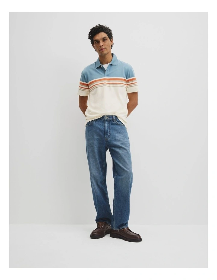 Australian Cotton Short Sleeve Engineered Button Polo in White Multi image 4