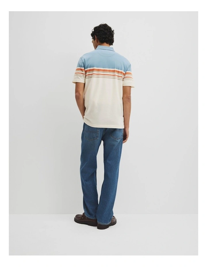 Australian Cotton Short Sleeve Engineered Button Polo in White Multi image 5