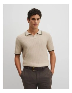 Australian Good Earth Cotton Tapered Trophy Polo in Stone