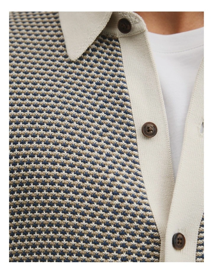 Australian Cotton Jacquard Knit Shirt in Navy Multi image 3