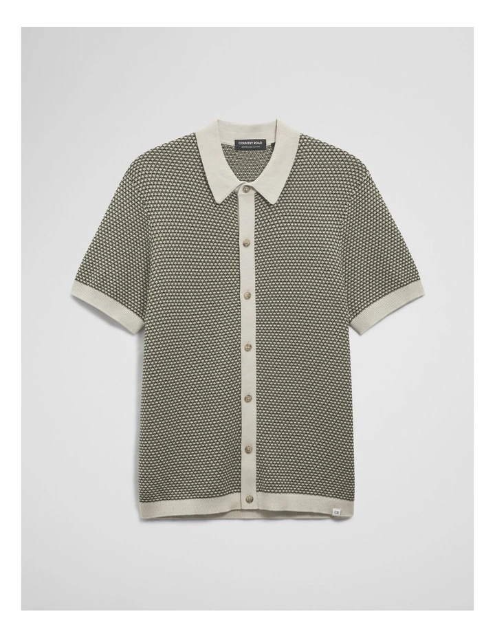 Australian Cotton Jacquard Knit Shirt in Green Multi image 2