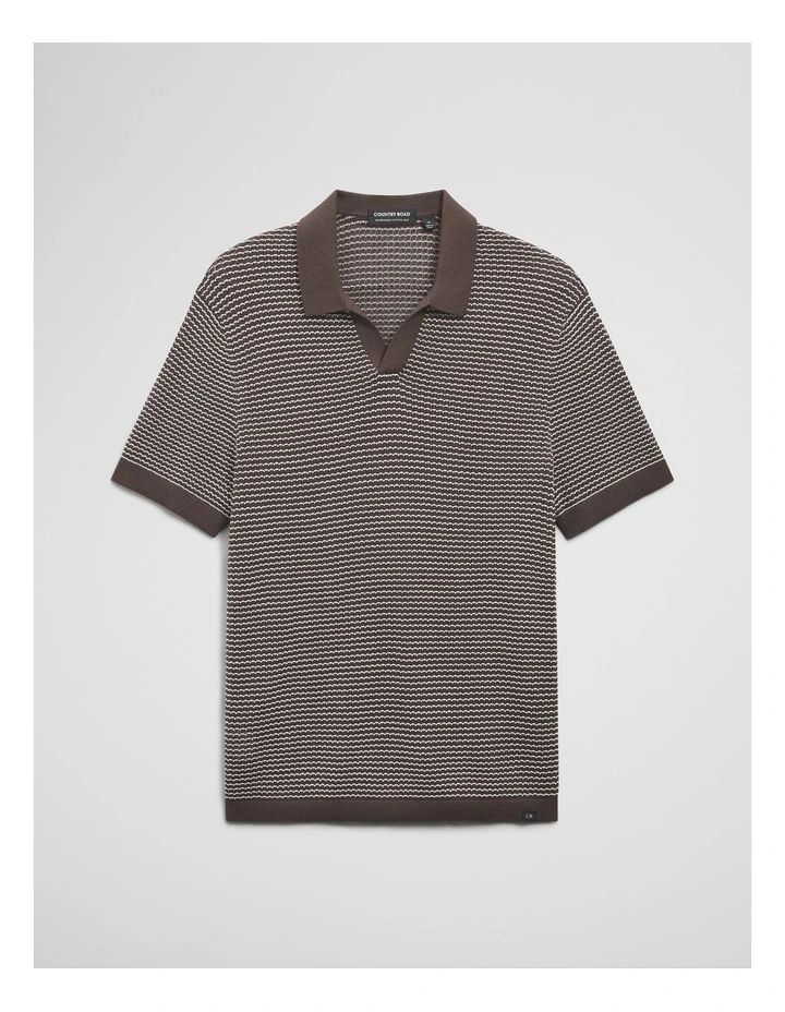 Australian Cotton Silk Blend Textured Stripe Polo in Coffee image 2
