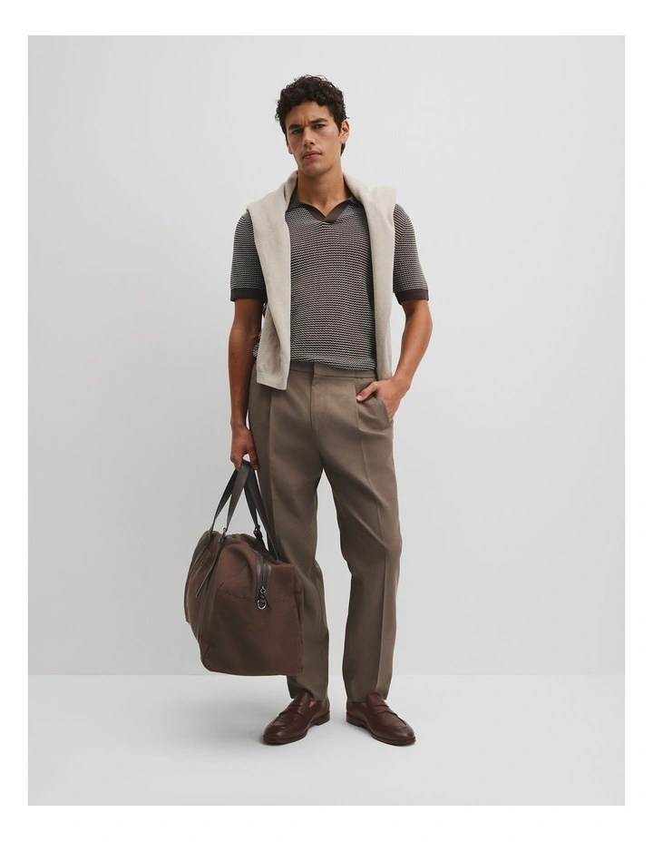 Australian Cotton Silk Blend Textured Stripe Polo in Coffee image 4