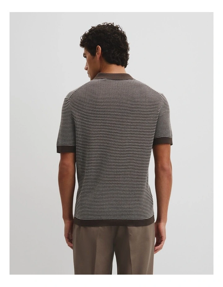Australian Cotton Silk Blend Textured Stripe Polo in Coffee image 5