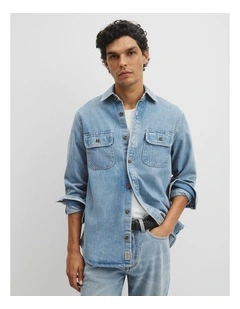 Long Sleeve Regular Workwear Denim Over-shirt in Aged Soft Wash