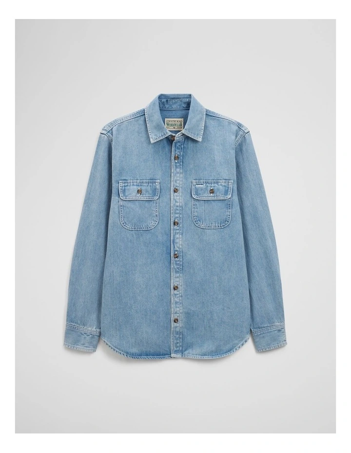 Long Sleeve Regular Workwear Denim Over-shirt in Aged Soft Wash image 2