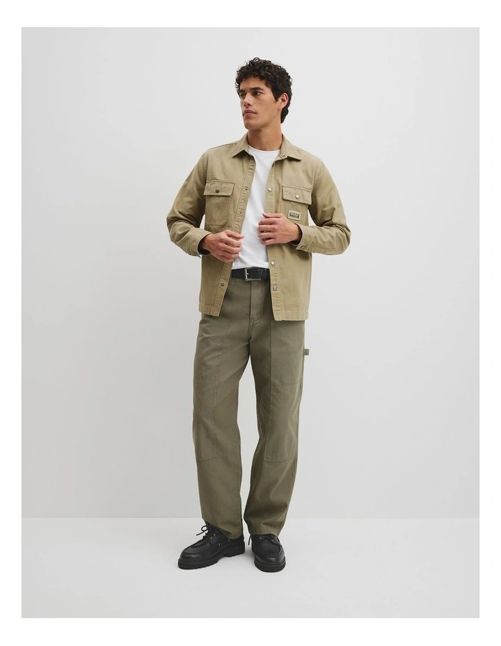 Garment Dyed Workwear Canvas Overshirt in Khaki Green image 4