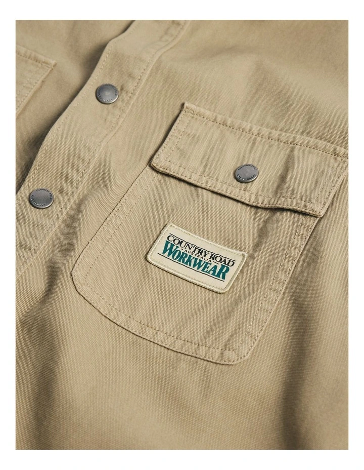 Garment Dyed Workwear Canvas Overshirt in Khaki Green image 6