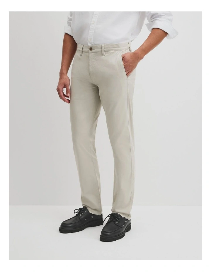 Australian Cotton Standard Fit Stretch Chino in Pebble image 4