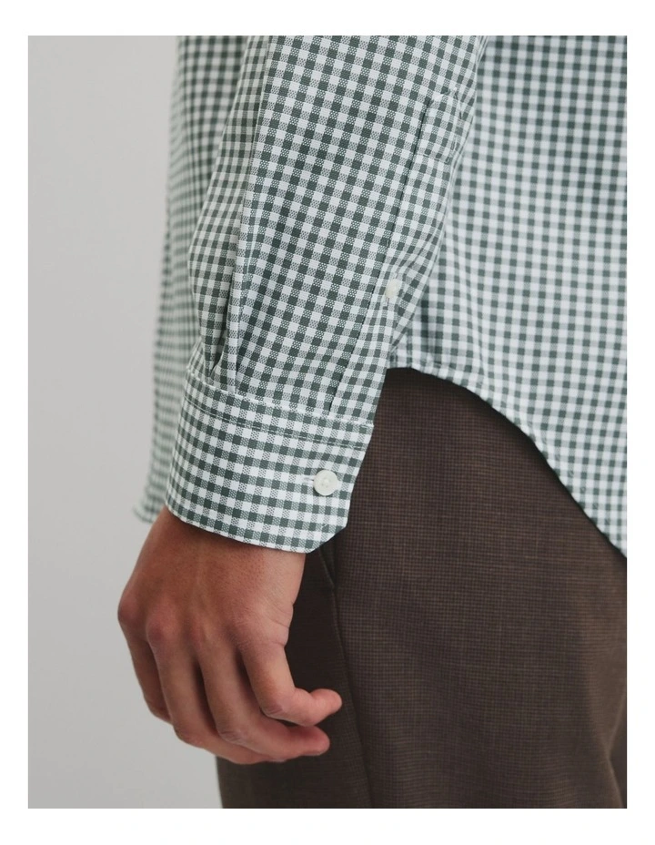 Regular Fit Gingham Travel Shirt in Deep Khaki image 3