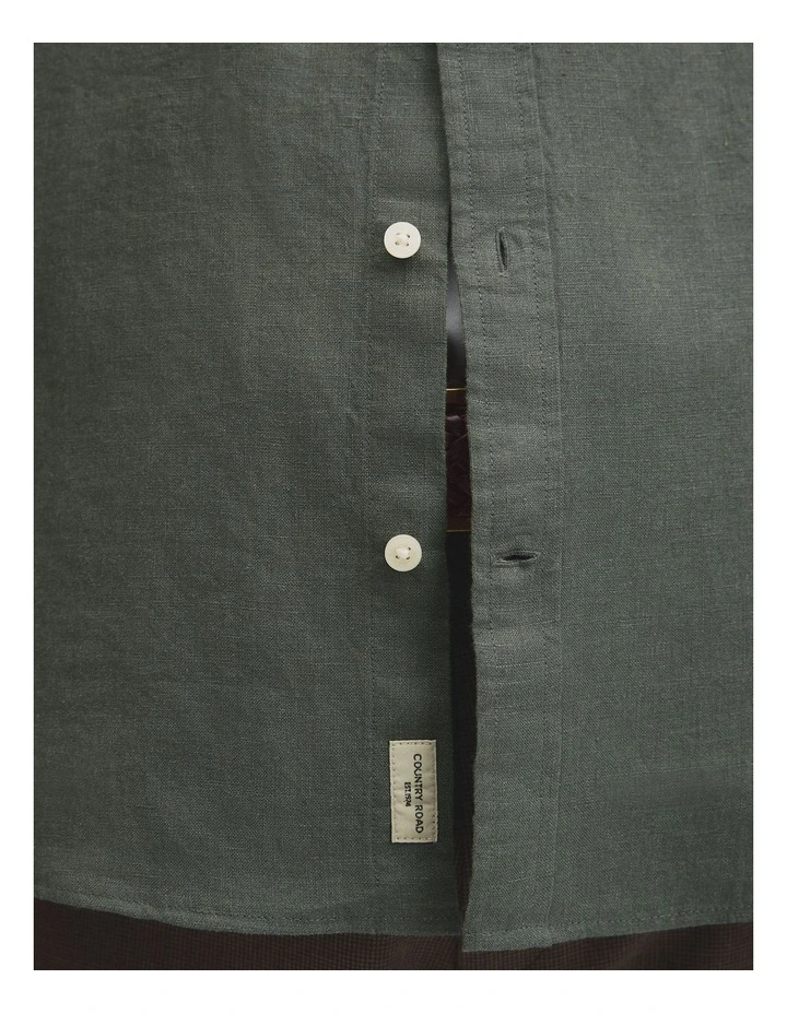 Short Sleeve Regular Fit Linen Shirt in Eucalyptus image 3