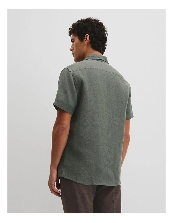 Short Sleeve Regular Fit Linen Shirt in Eucalyptus image 5