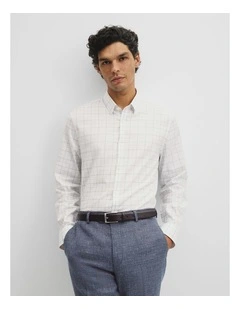 Long Sleeve Slim Cut And Sew Grid Shirt in White Multi