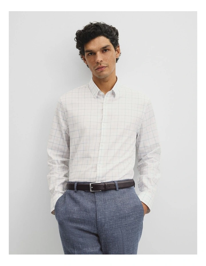 Long Sleeve Slim Cut And Sew Grid Shirt in White Multi image 1