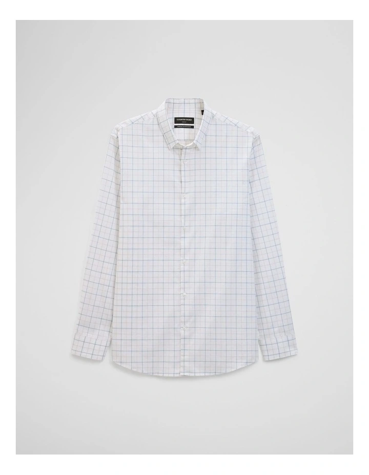 Long Sleeve Slim Cut And Sew Grid Shirt in White Multi image 2