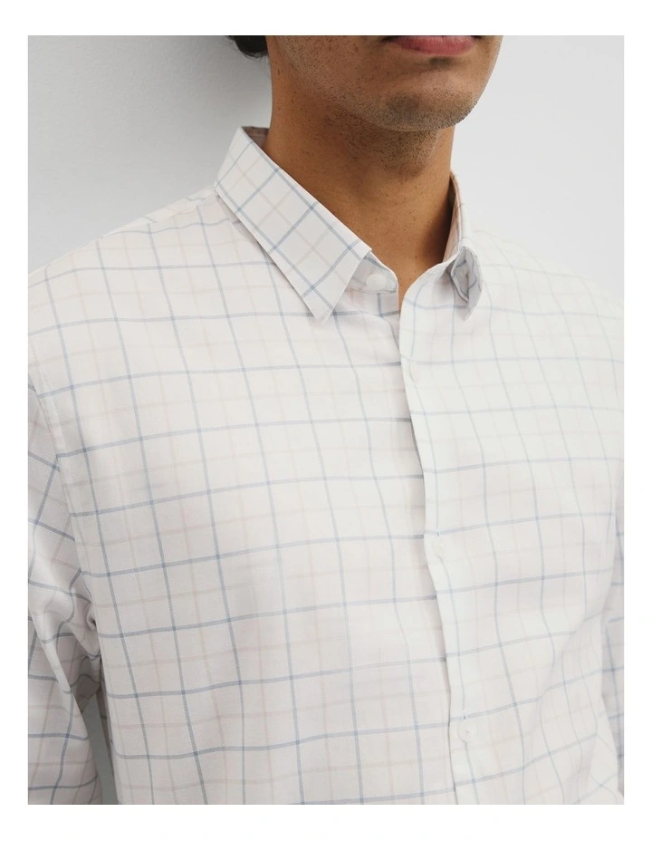 Long Sleeve Slim Cut And Sew Grid Shirt in White Multi image 3
