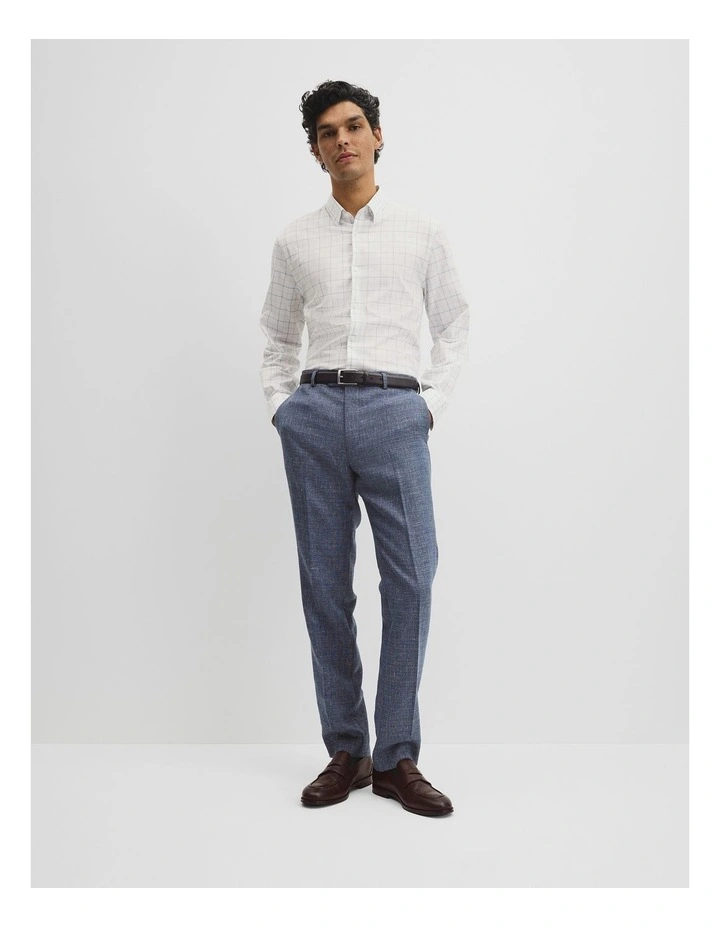 Long Sleeve Slim Cut And Sew Grid Shirt in White Multi image 4