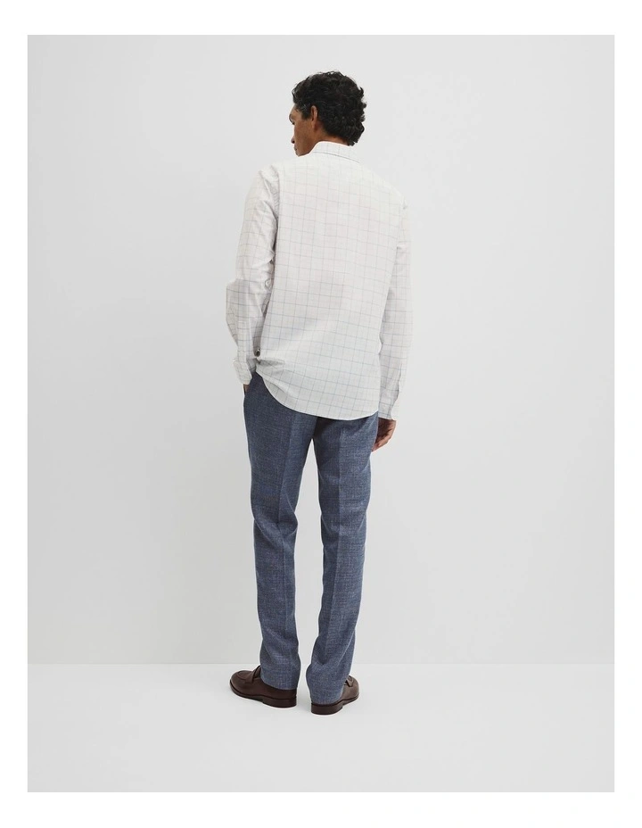 Long Sleeve Slim Cut And Sew Grid Shirt in White Multi image 5