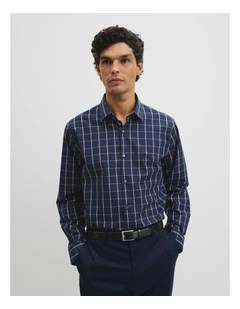 Long Sleeve Regular Cotton With Pockets Check Shirt in Navy