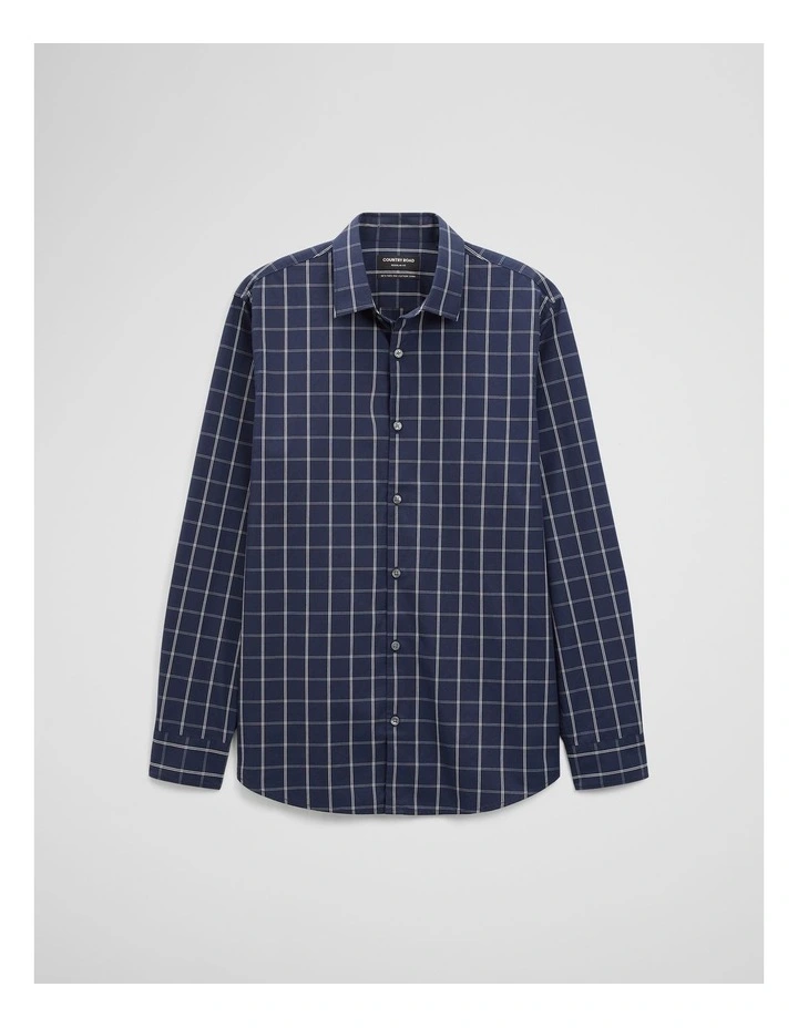 Long Sleeve Regular Cotton With Pockets Check Shirt in Navy image 2