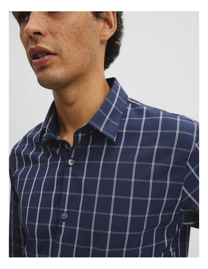 Long Sleeve Regular Cotton With Pockets Check Shirt in Navy image 3