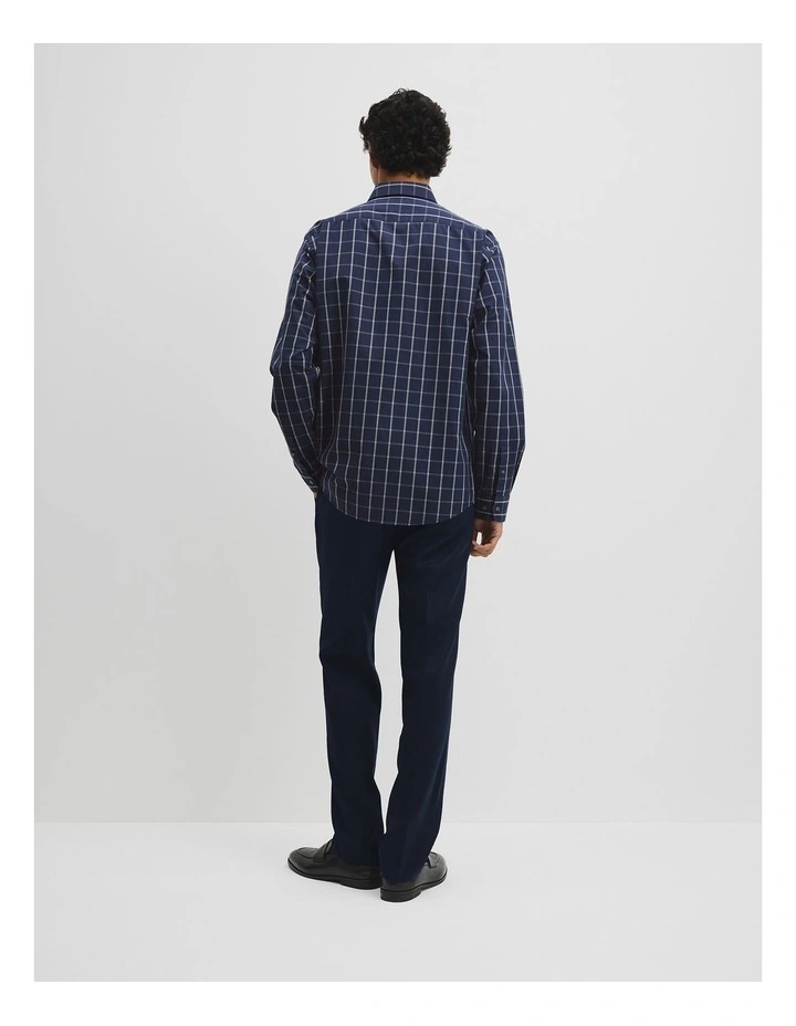 Long Sleeve Regular Cotton With Pockets Check Shirt in Navy image 5