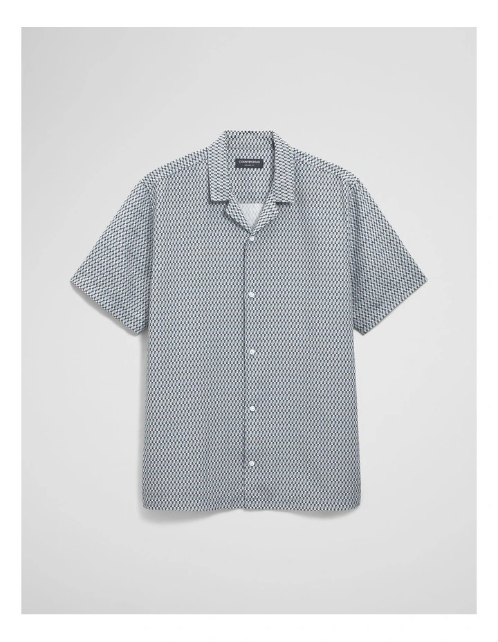 Short Sleeve Tencel Linen Geometric Print Shirt in Blue Multi image 2